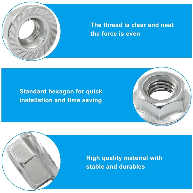 Dijedev M6/1mm Serrated Flange Hex Nuts, 30Pcs Hexagon Flange Nuts, 304 Stainless Steel 18-8, Full Thread, Hex Drive, Bright Finish - Image 3